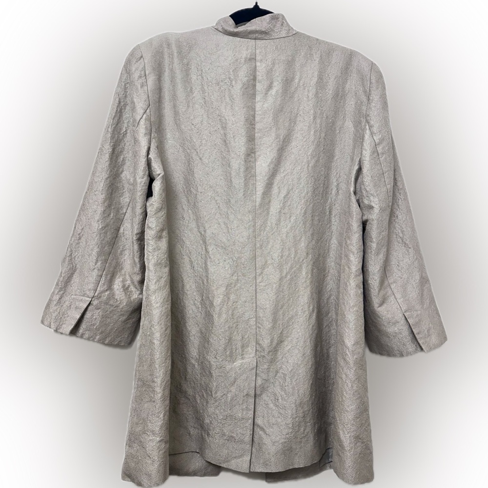 Eileen Fisher Open Front Textured Blazer Jacket Neutral Taupe Silk Blend Size M - Picture 3 of 9
